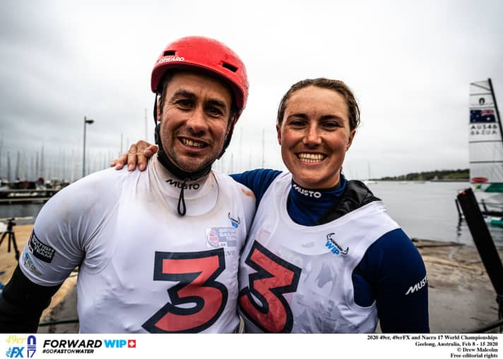   The new Nacra 17 world champions: John Gimon and Anna Burnet from England