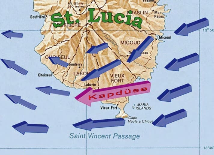 North Atlantic trade winds in their Caribbean outflow zone: At some spots, the topographical and thermal conditions support the trade winds.