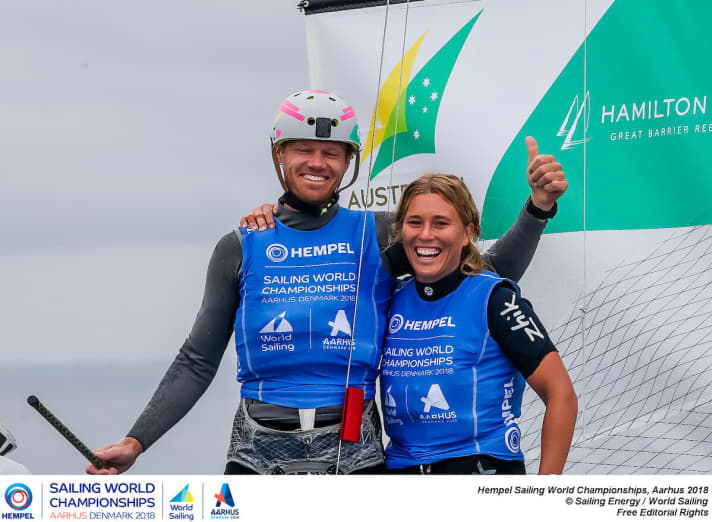   The national and international competition can dress warmly: Nathan and Haylee Outteridge have taken off in the Nacra 17. And how! At their second regatta together after Kiel Week, experience, skill and fighting spirit led directly to World Championship silver