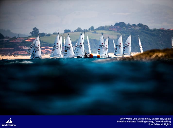   Beautiful scenery off Santander: the Laser fleet competes for the medals