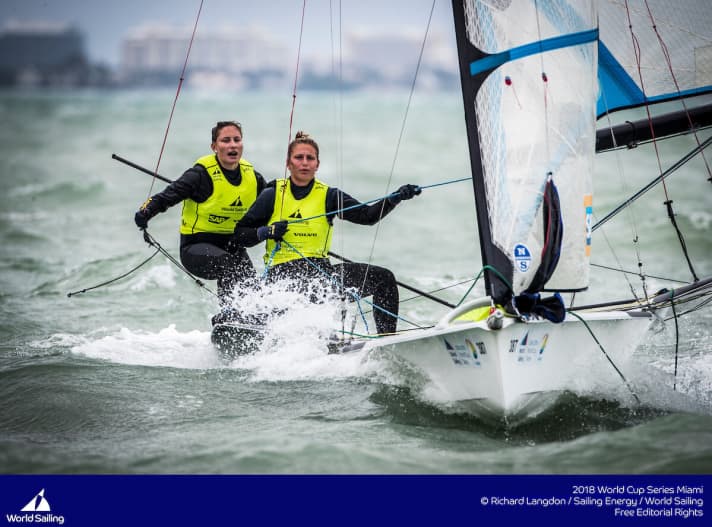   Für sie freute sich Buhl: die Miami-Siegerinnen Vicky Jurczok und Anika Lorenz im 49erFX