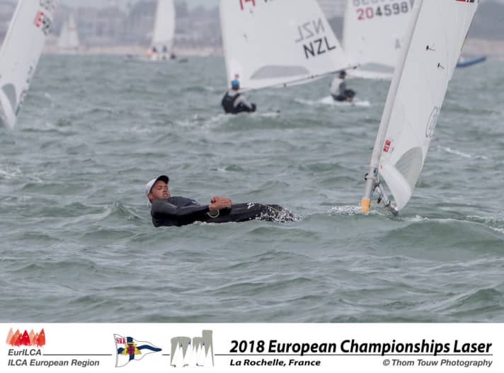   Giving his all before missing out on a medal on the final day: Philipp Buhl in the Laser