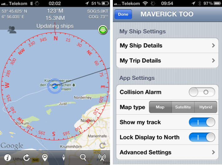   Tracking function (left) and settings