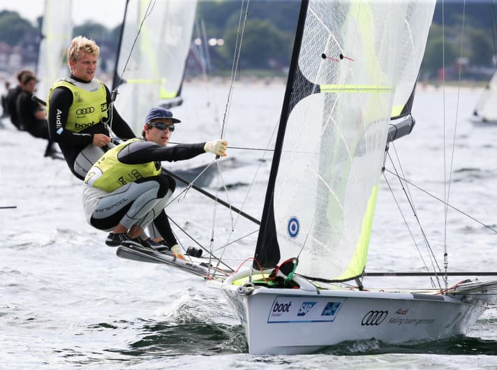   Leading by 10.5 points before the medal race: The Kiel 49er sailors Justus Schmidt and Max Böhme are aiming for their first Kiel Week victory