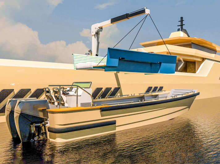 Modular delivery: The convertible tender is particularly useful for suppliers or explorers with a lot of storage space. The beach club element is used here. | t.