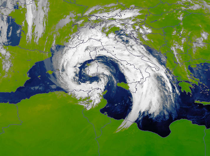 The typical low-pressure vortex in sirocco conditions