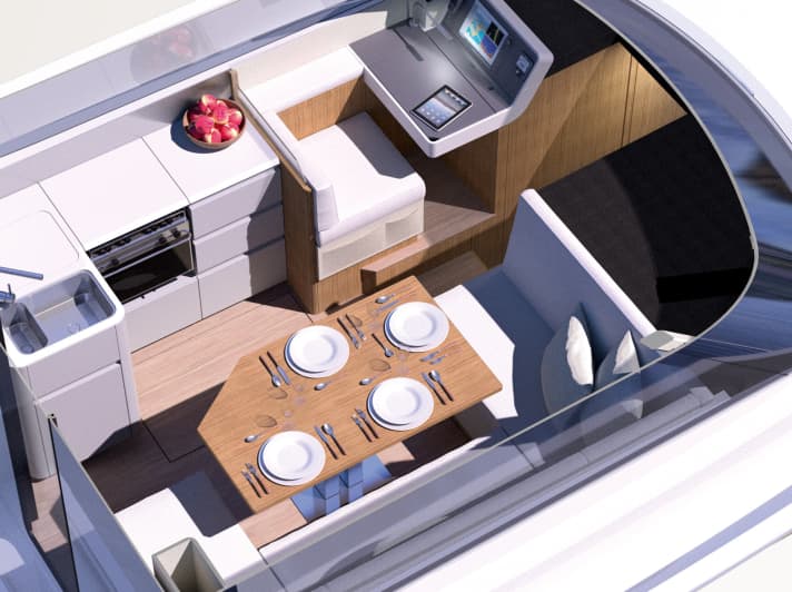   Moody DS 41: The navigation system and the seating area are raised again in the saloon. All-round visibility is guaranteed