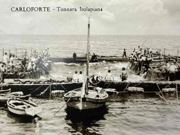 Isola di San Pietro, Carloforte, Sardinia, Italy. Boat type: Gozzo, old tuna boat with lateen sail. Name "Luigi Padre". Owner: Adolfo and son Luigi Simonetti. Copyright: Marc Bielefeld 2024
