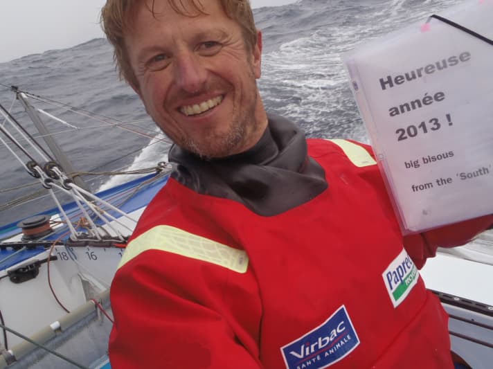   A picture from happy Vendée days: Jean-Pierre Dick wishes his fans a happy new year