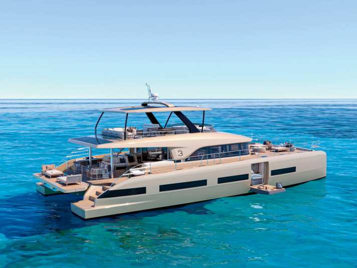 Floating island: there is plenty of space. The outdoor areas cover 300 square metres, with the lowerable bathing platform alone measuring 22 square metres.