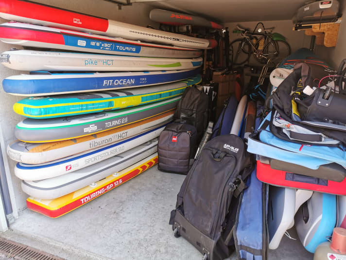 For the SUP test, you can fit quite a lot into a garage at short notice – but that’s not really the ideal way to store them for any length of time.