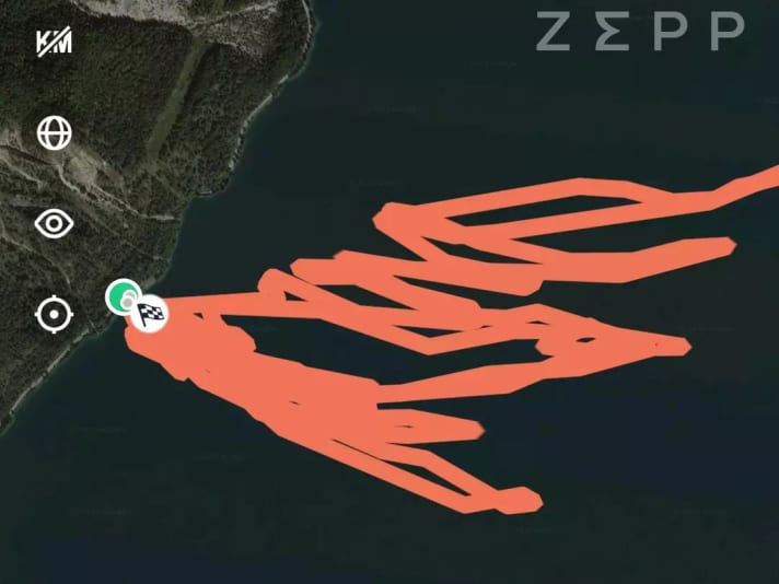 Der gezeichnete Windsurf-Track ist ziemlich dick gemalt