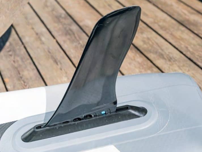 Practical: The LiteVenture fin snaps into the fin box.
