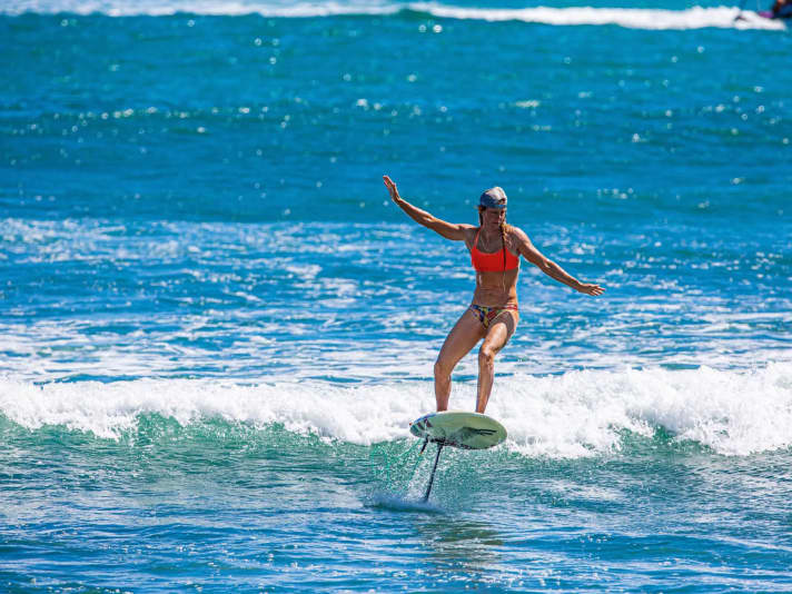 "Prone foiling" is what the Americans call foil surfing. "You can ride waves with it and have crazy fun in rubbish conditions where nothing else works!" says Shawna.