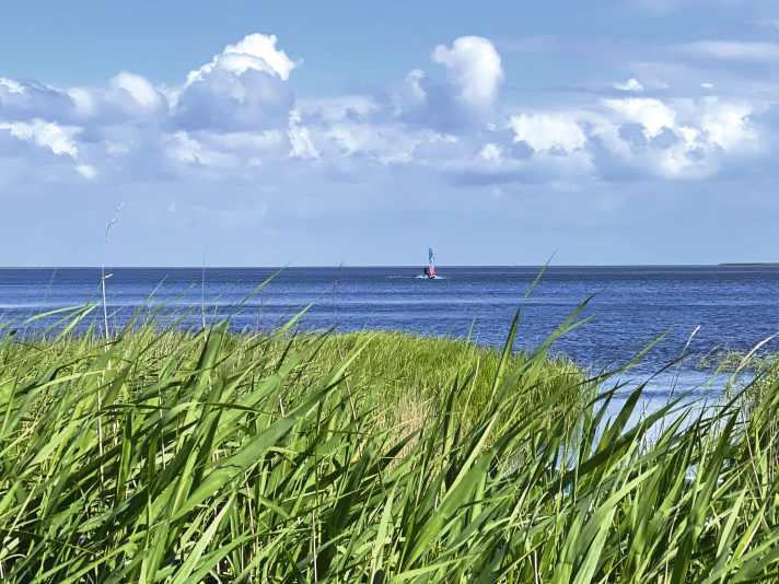 Vom Campingplatz direkt aufs Brett springen, das kann man an diesem Spot am südwestlichen Ende des Fjords.