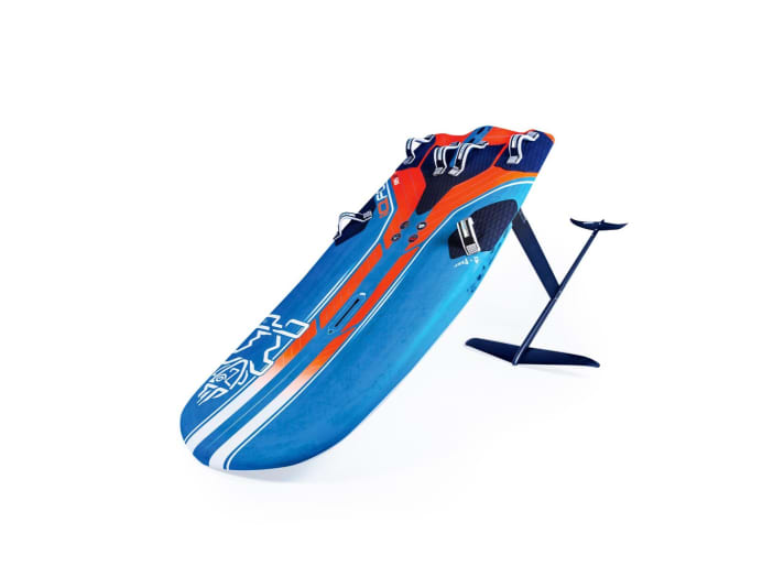 XXL package: almost one metre wide, 2.20 metres long, 196 litres volume; plus a 95-centimetre foil mast and a fuselage of 1.15 metres.