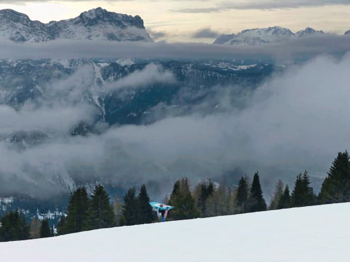 Flying high! Kronplatz in South Tyrol is Nick's favourite area for snow surfing.