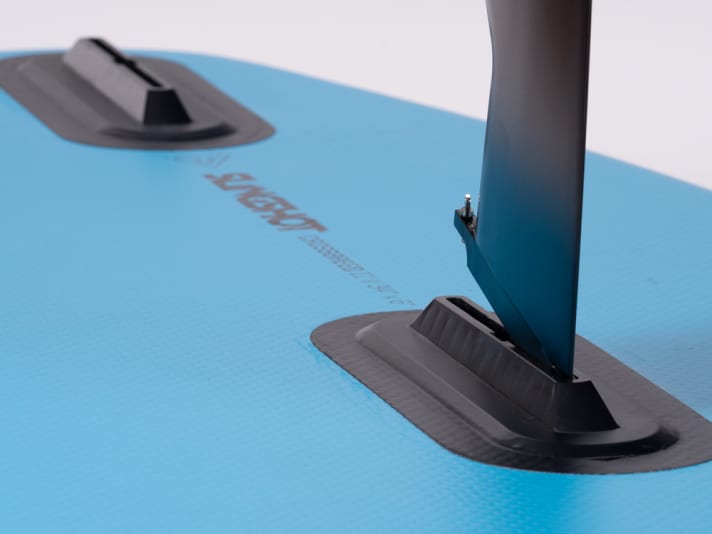 The centre fin box of the Slingshot SUP Winder is glued to the bottom of the board