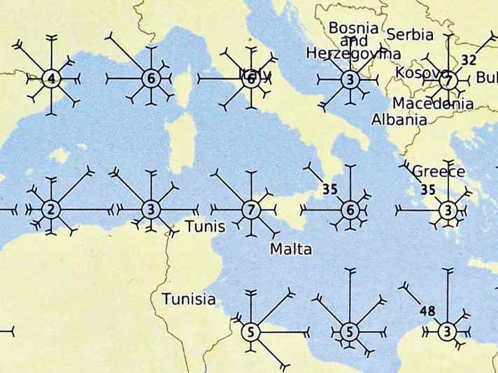 Les étoiles des vents dans l'"Atlas des océans" de Jimmy Cornell
