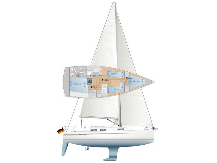 Disegno e dimensioni del Bavaria Cruiser 32.
