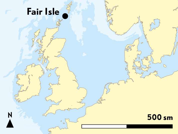 L'isola scozzese di Fair Isle, situata tra il Mare del Nord e l'Atlantico settentrionale.