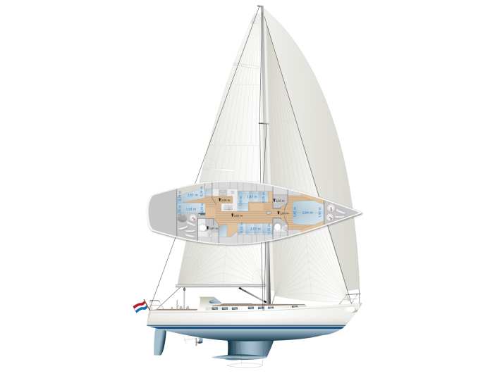 Just one example, the customer chooses: The layout of construction number 1 is classic and seaworthy with an oil locker, navigation table, cosy saloon, lots of handles and round corners everywhere. A purist rather than modern interior design. | Drawing: YACHT/N. Campe