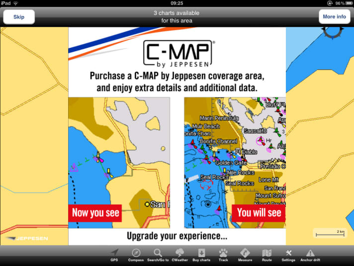   If you zoom in the free basic version, you are quickly prompted to purchase additional detailed maps