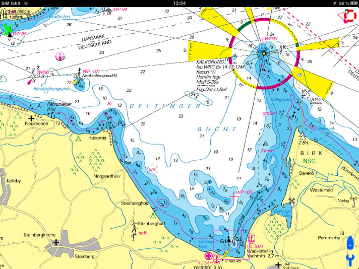   The map image of the NV-Charts app corresponds to that of the paper maps from NV-Verlag