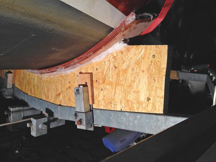   The form-fit support for the trailer is laminated from wood