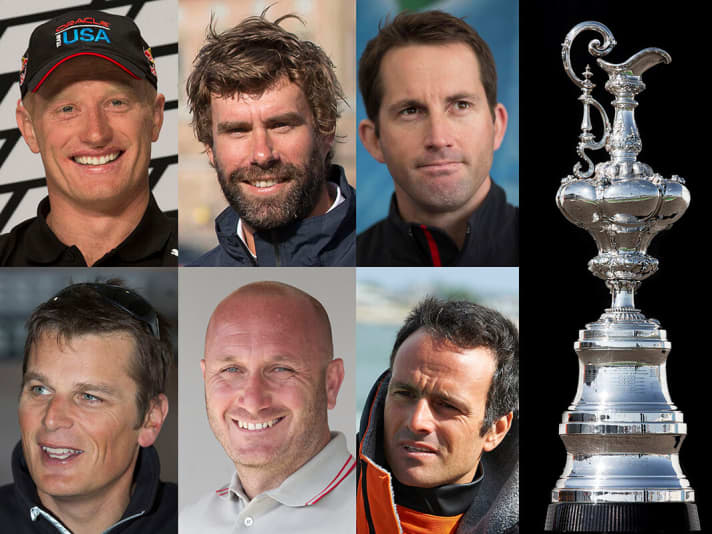   Ein Verteidiger und fünf Herausforderer: Jimmy Spithill (o.l.) will die Kanne verteidigen