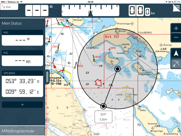   L'outil circulaire mesure les distances et les trajectoires vers les cibles