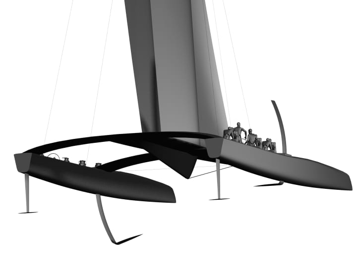   35. America's Cup vor Bermuda: Animation eines AC-45-Katamarans auf Tragflächen