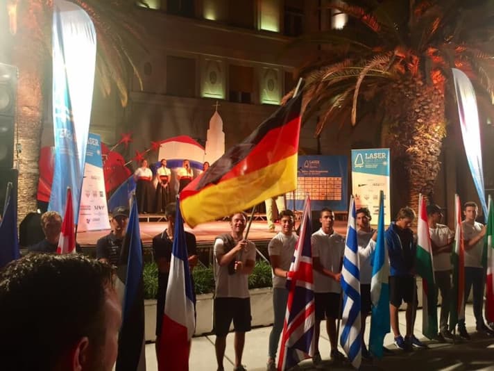   Opening ceremony for the World Championship Laser Standard 2017: Maxi Müller carries the German flag in Split