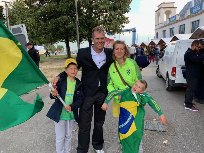   Exceptional sailor and family man: Robert Scheidt with his wife Gintare and their children in their adopted home on Lake Garda