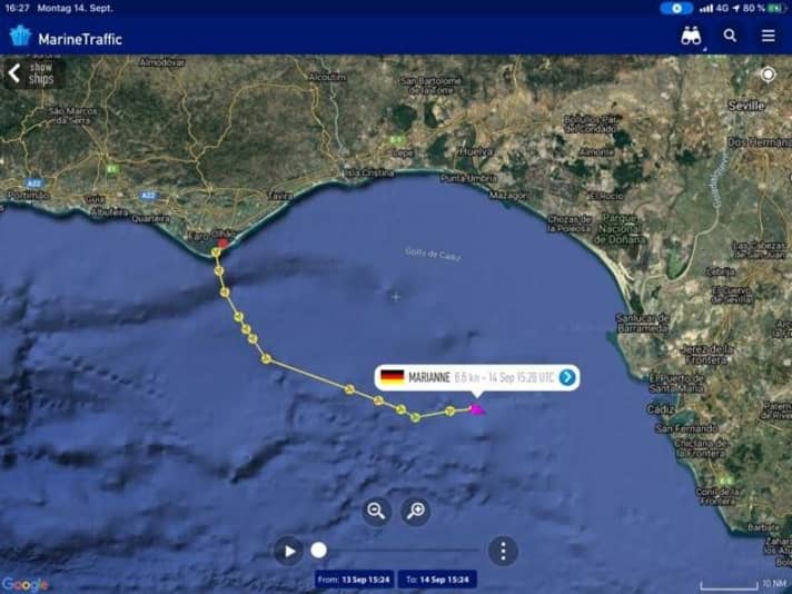   The position of the "Marianne" at the time of the pirate attack