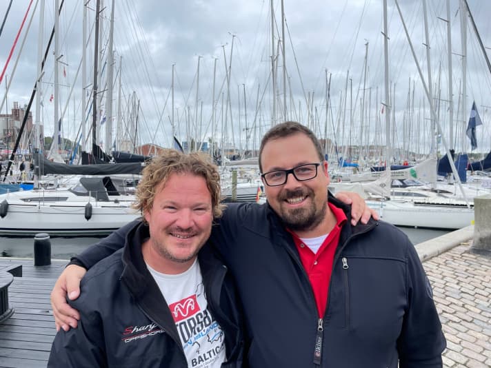   The Baltic 500 fathers and friends Cord Hall and Rasmus Töpsch before the start of the Silverrudder in Svendborg harbour