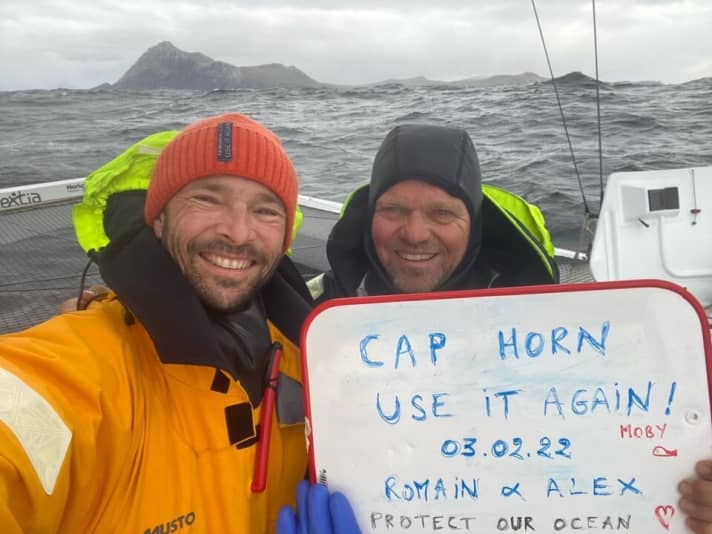   It was Alex Pella's fourth encounter with Cape Horn and Romain Pillard's first. You can see the strain on both of them, but also their happiness with the successful passage so far