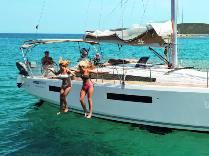Bathing fun for the female duo who are to be converted into sailors