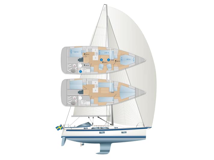 Fauteuil ou banquette, cela n'existait jusqu'à présent que sur les grands modèles : Dans le salon et à l'avant du bateau, il est possible de choisir entre deux variantes. Le reste de l'agencement est inchangé. Le chantier naval ne propose pas de deuxième chambre arrière ni de toilettes supplémentaires.