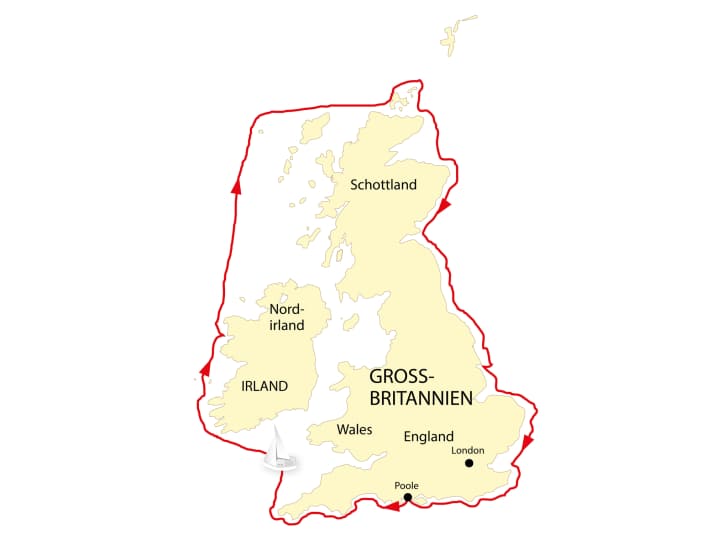 Starting from Poole on the south coast of England and travelling clockwise around Great Britain and Ireland: Philipp Hympendahl from Düsseldorf has set himself ambitious goals with his "African Queen". In the end, he and his 45-year-old half-tonner will have travelled almost 2,000 nautical miles through challenging waters.