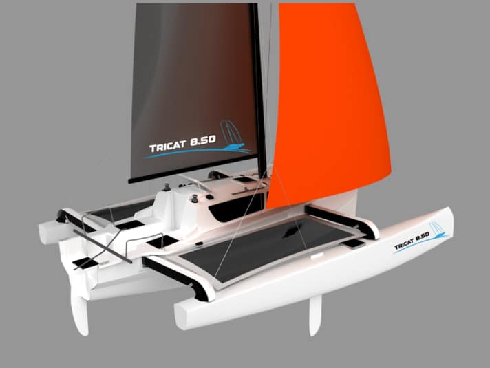 Tricat 8.50: lunghezza scafo 8,50 m, larghezza 2,95-8,50 m, peso 1,95 tonnellate, da 137.365 euro