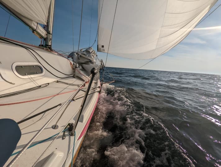   Peter Sorowkas Mini "Kolibri" auf Kurs Bass Rock. Der weitere Kurs führt ihn in einem Dreieck zurück entlang der dänischen Westküste