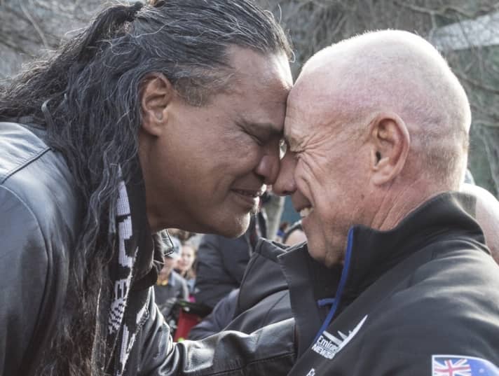   Shared happiness: Grant Dalton enjoys a quiet encounter with a Maori