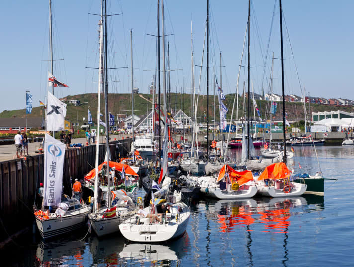   The yachts prepare for the safety check in the south harbour