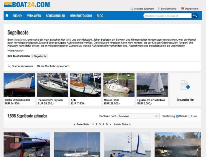   Offers on the Internet platform boat24.com