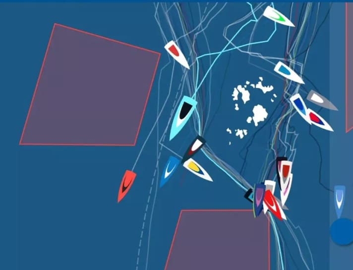 The successful breakout of Jörg Riechers (light blue boat) is already clearly visible here. The decision has allowed the Hamburg solo skipper to jump into the top five