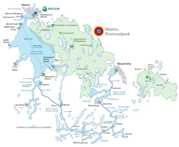   Karte des Müritz-Nationalparks.