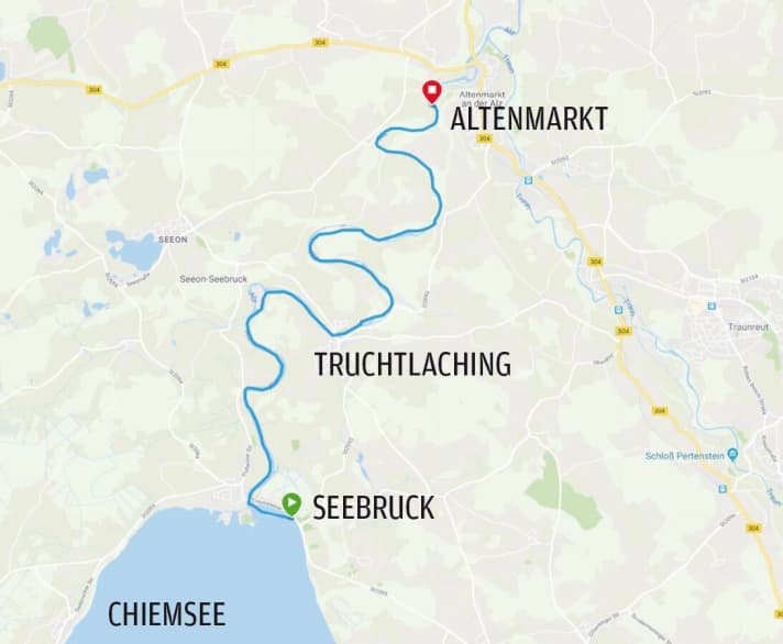 The SUP river tour takes us from Seebruck on Lake Chiemsee to Altenmarkt.