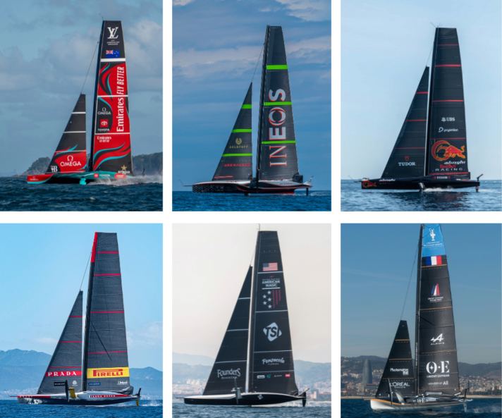 The teams at a glance: With the exception of France (bottom right, AC40), all have already sailed with their final design. Some striking differences can already be recognised in the side profile