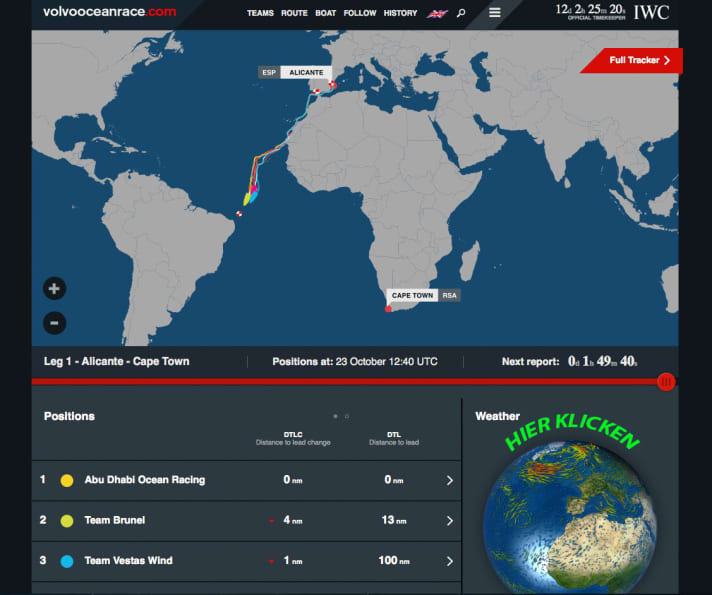   Il cruscotto della Volvo Ocean Race con la nuova mappa meteo